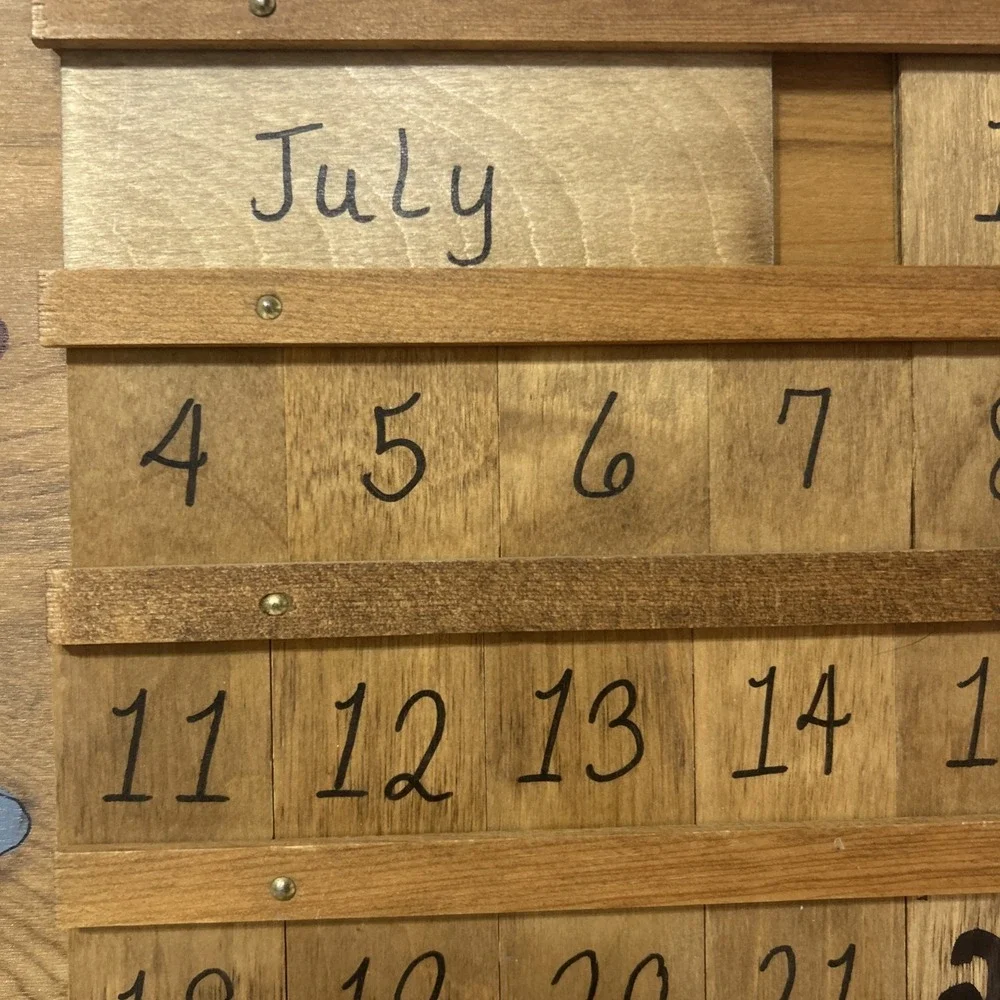 Vintage homemade wooden calendar interchangeable entres for each month Hearts